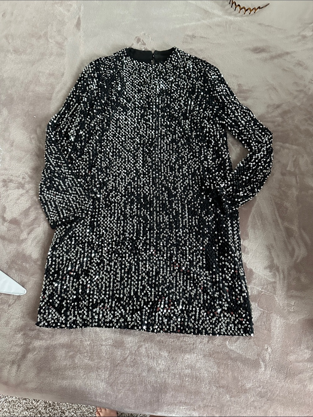 Black Sequin Long-Sleeve Mini Dress